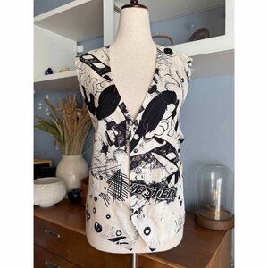 Vintage 90’s ICEBERG x Sylvester Cat Vest Warner Bros Silk Blend White Black M